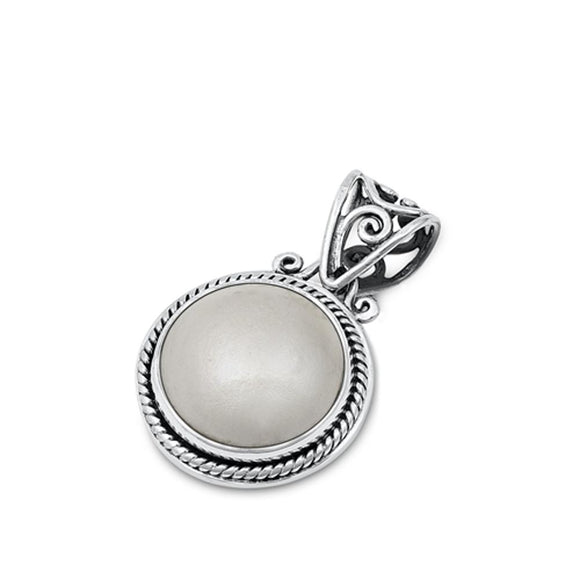 Sterling Silver Polished Freshwater Bali Pearl Pendant Vintage Fashion Charm 925