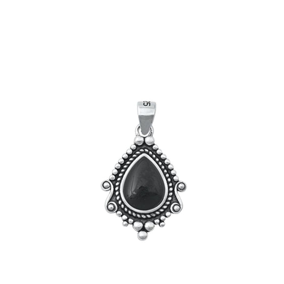 Sterling Silver Fashion Black Agate Pendant Vintage Victorian Charm 925 New