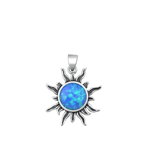 Unique Blue Opal Oxidized Sun Pendant Sterling Silver Celestrial Charm 925 New