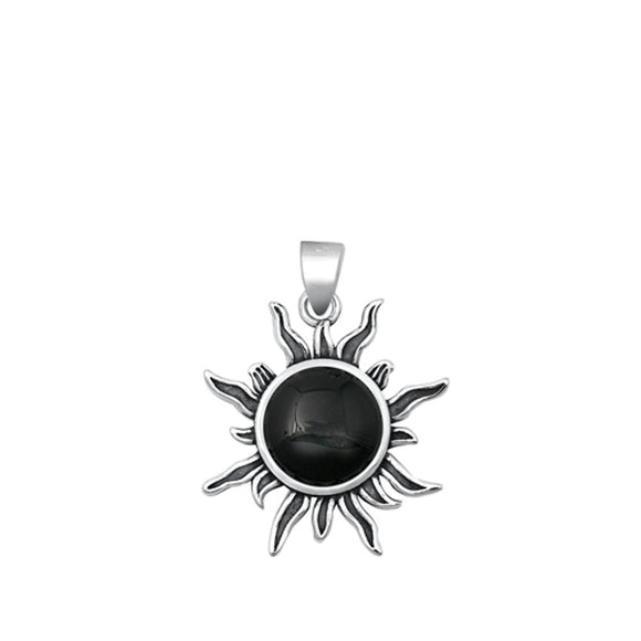 Beautiful Oxidized Flaming Sun Black Agate Sterling Silver Pendant 925 New