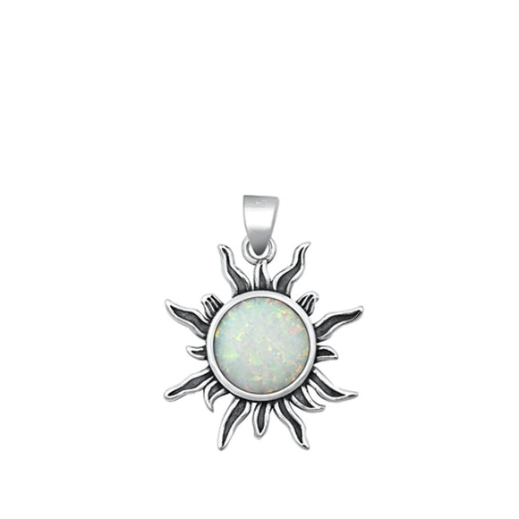 Unique White Opal Sun Oxidized Pendant Sterling Silver Celestial Charm New 925
