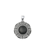 Sterling Silver Beautiful Vintage Black Agate Pendant Solitaire Fashion Charm