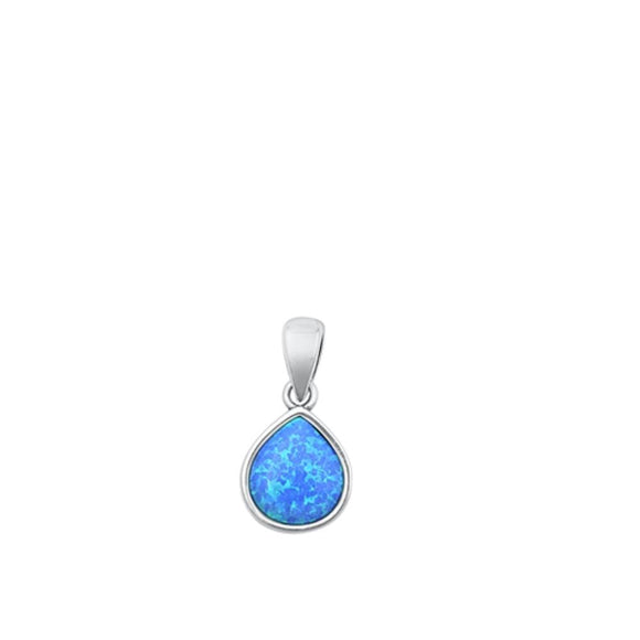 Sterling Silver Polished Blue Synthetic Opal Pendant Teardrop Charm 925 New