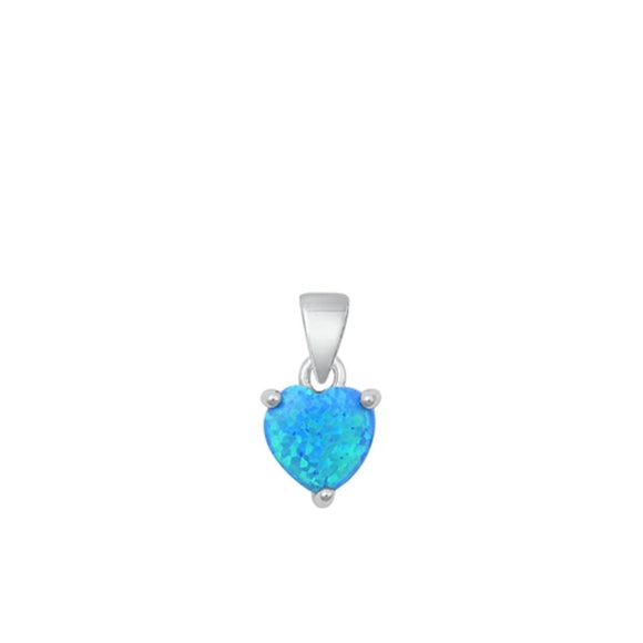 Sterling Silver Polished Blue Synthetic Opal Solitaire Heart Pendant Charm 925