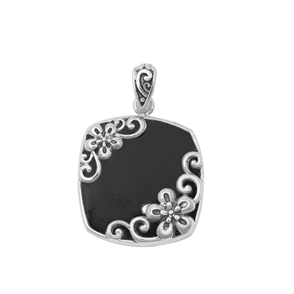 Sterling Silver Wholesale Black Agate Pendant Flower Fashion Charm 925 New