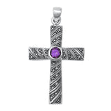 Sterling Silver Wholesale Lavender CZ Cross Pendant Marcasite Charm 925 New