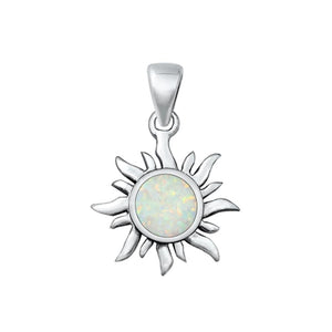Sterling Silver Polished White Synthetic Opal Sun Pendant Polished Charm 925 New