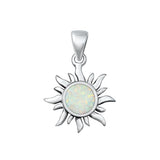 Sterling Silver Polished White Synthetic Opal Sun Pendant Polished Charm 925 New