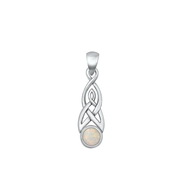 Sterling Silver Classic White Synthetic Opal Celtic Knot Pendant Charm 925 New