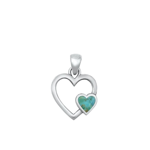 Sterling Silver Fashion Turquoise Double Heart Pendant Love Charm 925 New