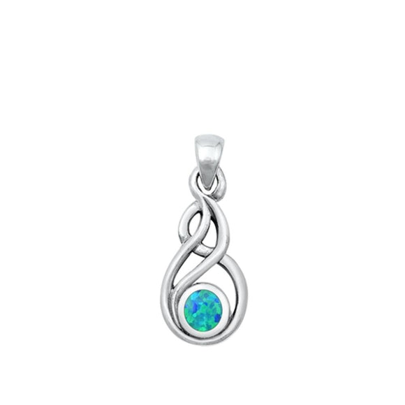 Sterling Silver Classic Blue Synthetic Opal Celtic Pendant Charm .925 New