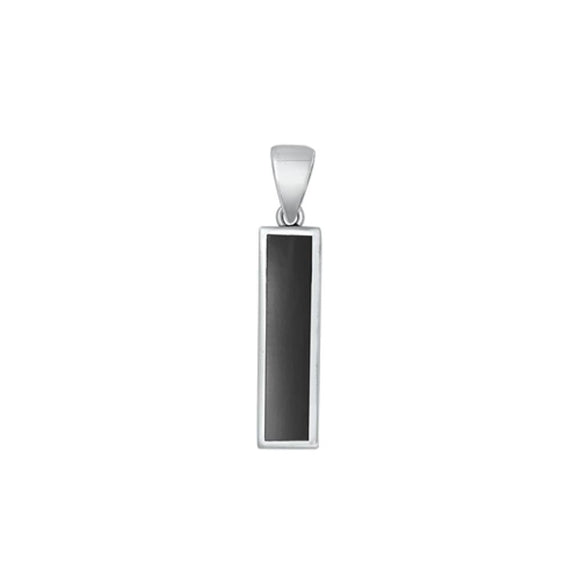Sterling Silver Black Agate Stone Bar Pendant High Polished Charm .925 New