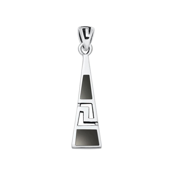 Sterling Silver Classic Black Agate Greek Key Fashion Pendant Charm 925 New