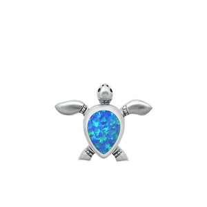 Sterling Silver Cute Blue Synthetic Opal Sea Turtle Pendant Beach Charm 925 New