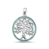 Sterling Silver Beautiful Tree of Life Turquoise Pendant High Polished Charm 925