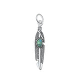 Sterling Silver Polished Native American Feather Pendant Turquoise Charm 925 New