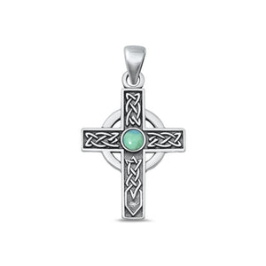 Sterling Silver Fashion Turquoise Celtic Cross Pendant Oxidized Charm .925 New