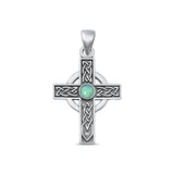 Sterling Silver Fashion Turquoise Celtic Cross Pendant Oxidized Charm .925 New