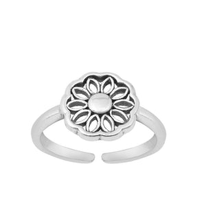 Sterling Silver Fashion Sunflower Mandala Toe Ring Adjustable Midi Band 925 New