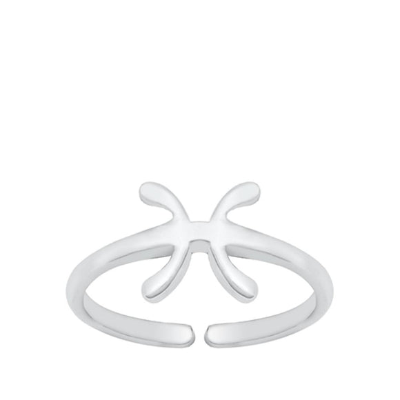 Sterling Silver Beautiful Pisces Sign Zodiac Toe Ring Adjustable Midi Band 925