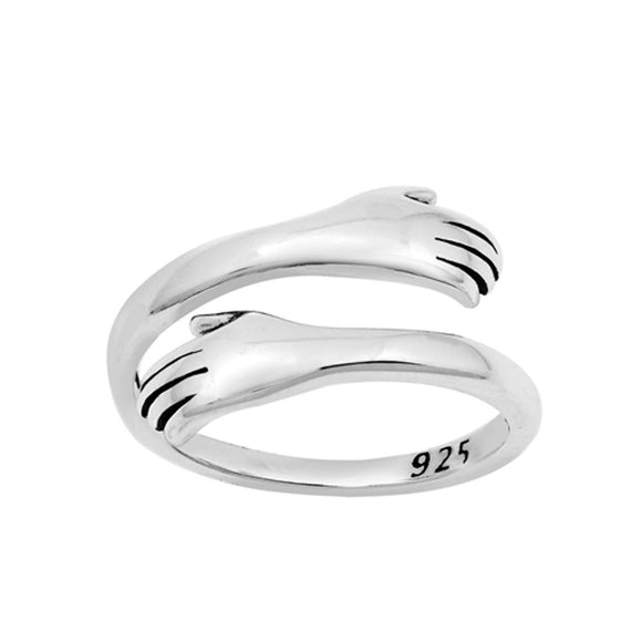 Sterling Silver Hand Hug Adjustable Band Toe Midi Love Fashion Ring .925 New