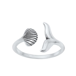Sterling Silver Whale Tail Shell Toe Midi Ring Adjustable Beach Band .925 New