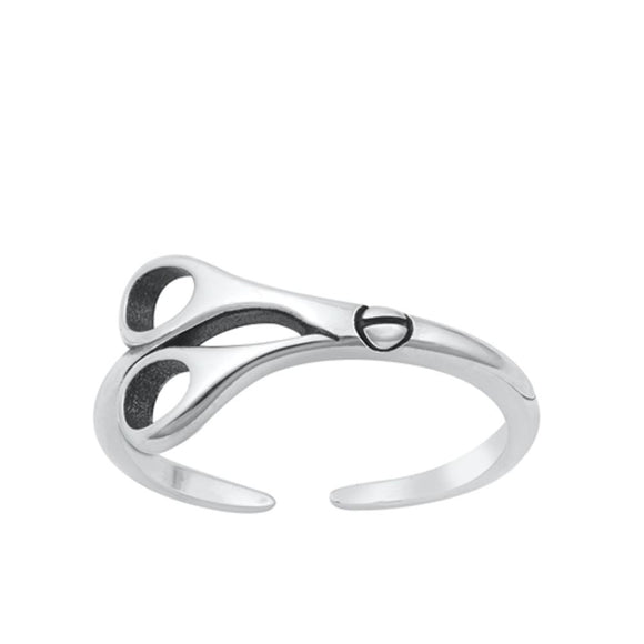 Sterling Silver Cute Oxidized Scissors Toe Midi Ring Adjustable Band .925 New