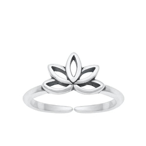 Sterling Silver Classic Lotus Flower Adjustable Band Toe Midi Ring .925 New