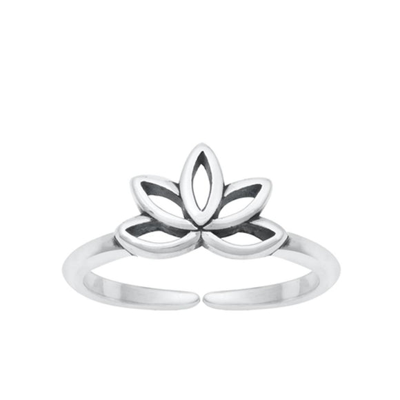 Sterling Silver Classic Lotus Flower Adjustable Band Toe Midi Ring .925 New