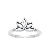 Sterling Silver Classic Lotus Flower Adjustable Band Toe Midi Ring .925 New
