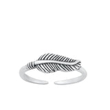 Sterling Silver Oxidized Band Leaf Feather Adjustable Toe Midi Ring .925 New