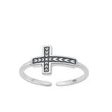 Sterling Silver Oxidized Sideways Cross Toe Midi Adjustable Ring .925 New Band
