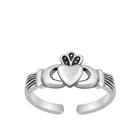Sterling Silver Cute Celtic Claddagh Toe Ring Adjustable Fashion Midi Band 925
