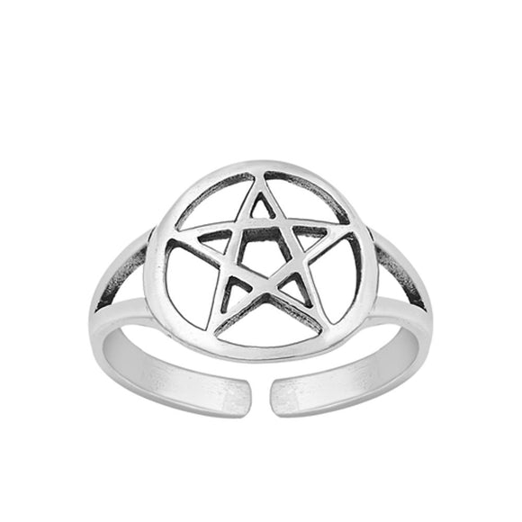 Sterling Silver Classic Oxidized Pentagram Toe Ring Adjustable Midi Band 925 New