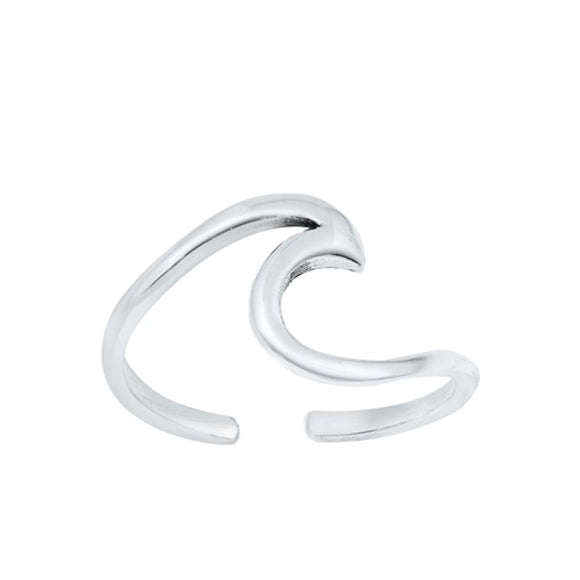 Sterling Silver Wave Toe Midi Ring Adjustable Beach Ocean Band .925 New