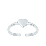 Sterling Silver Thin Heart Toe Midi Ring Adjustable Love Band .925 New