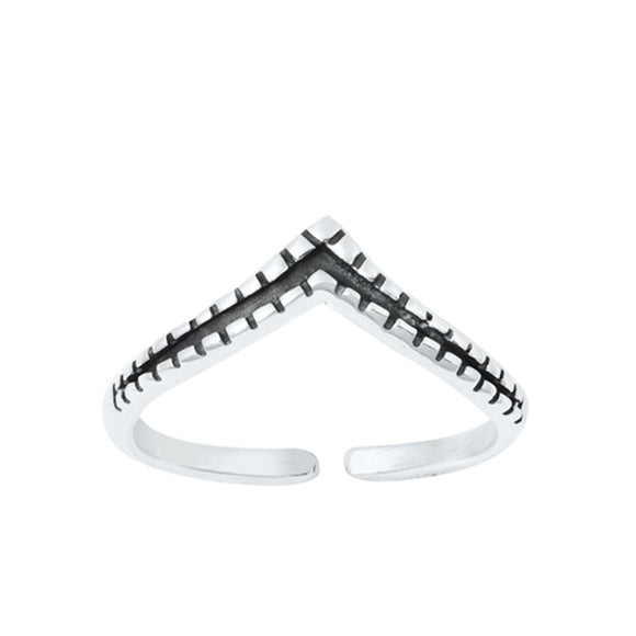 Sterling Silver Oxidized Stitched Chevron Toe Midi Ring Adjustable Band .925 New
