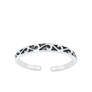 Sterling Silver Promise Oxidized Design Toe Midi Ring Adjustable Band .925 New