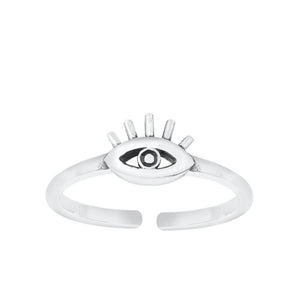 Sterling Silver Evil Eye Protective Toe Midi Ring Adjustable Band .925 New