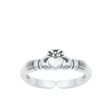 Sterling Silver Oxidized Claddagh Heart Adjustable Band Toe Midi Ring .925 New