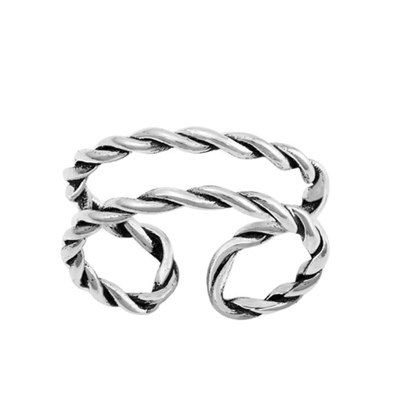Sterling Silver Unique Open Rope Toe Midi Ring Adjustable Band .925 New
