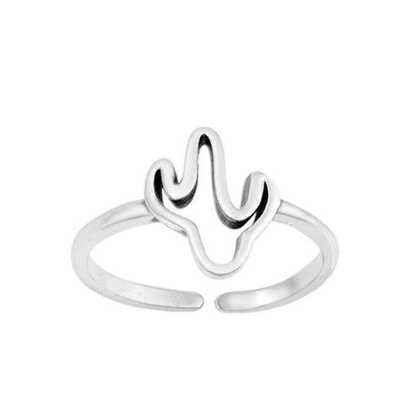 Sterling Silver Cute Simple Oxidized Cactus Toe Midi Ring Adjustable Band 925