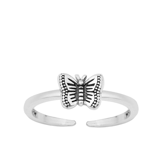 Sterling Silver Oxidized Butterfly Toe Midi Ring Adjustable Band 925 New