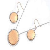 Gold-Tone Round Halo Earrings Clear Simulated CZ .925 Sterling Silver Pendant Set