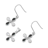 Cross Hanging Earrings Black Simulated Onyx Simulated Mother of Pearl .925 Sterling Silver Pendant Set