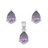 Solitaire Teardrop Earrings Simulated Amethyst .925 Sterling Silver Pendant Set