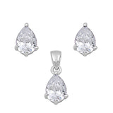 Solitaire Teardrop Earrings Clear Simulated CZ .925 Sterling Silver Pendant Set