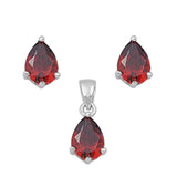 Solitaire Teardrop Earrings Simulated Garnet .925 Sterling Silver Pendant Set