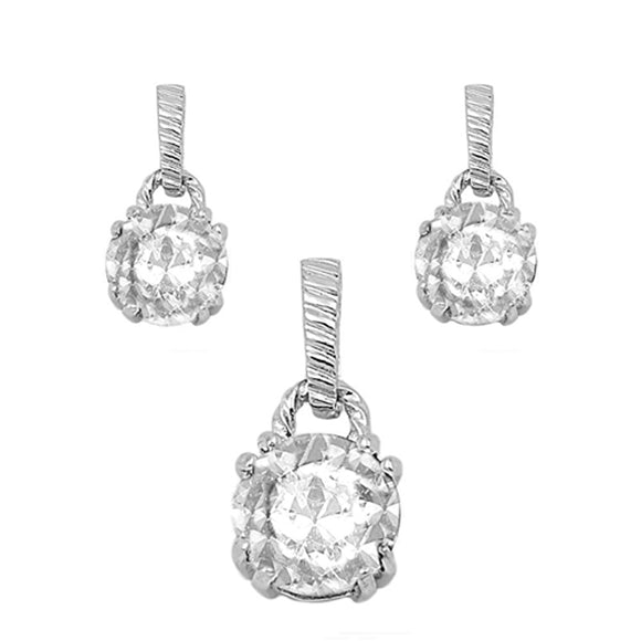 Sparkly Dangle Circle Clear Simulated CZ .925 Sterling Silver Round Rope Earrings Pendant Set