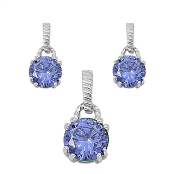 Solitaire Round Earrings Simulated Tanzanite .925 Sterling Silver Pendant Set